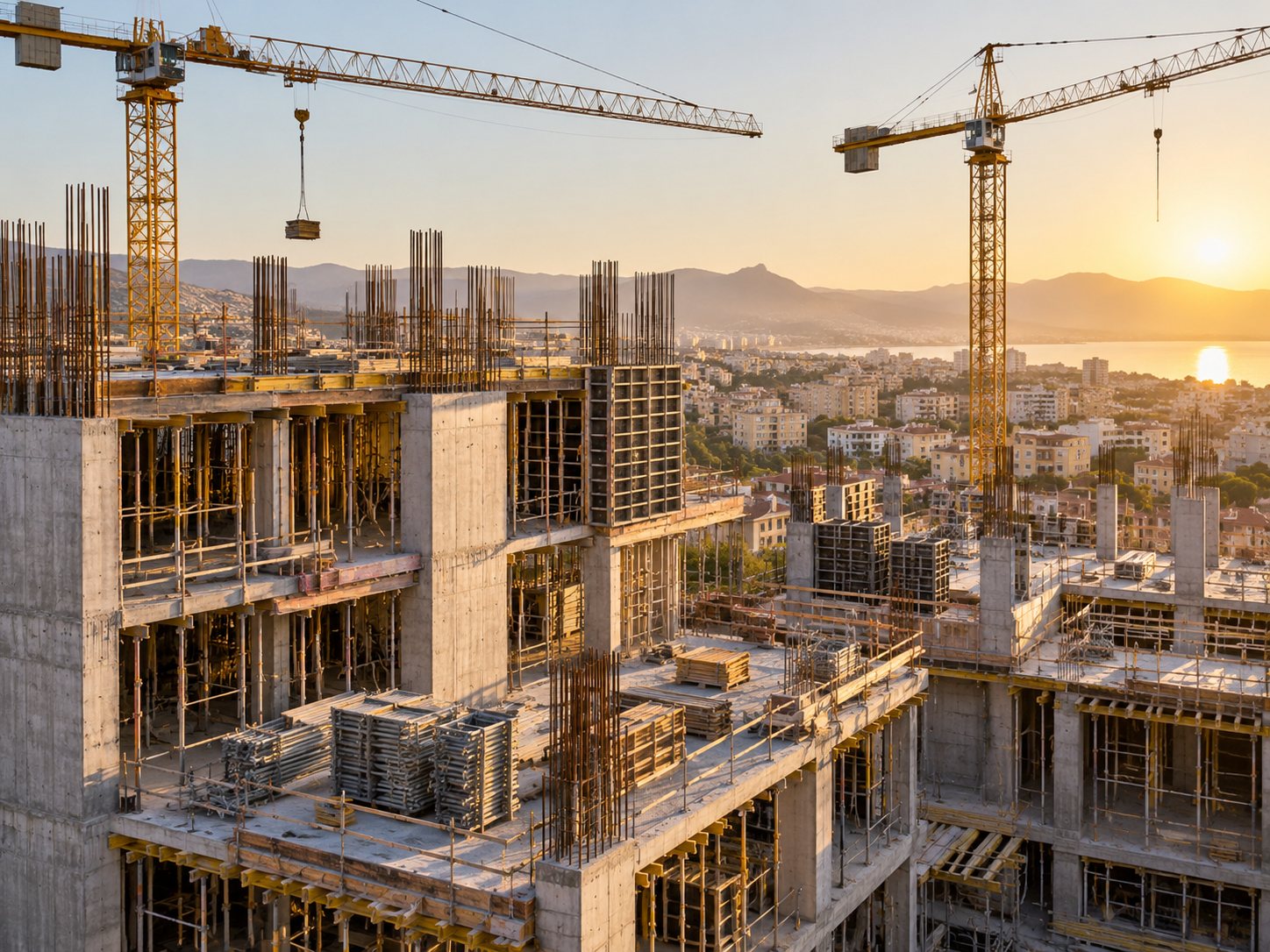 Detalle de estructura y encofrados en una obra de gran escala