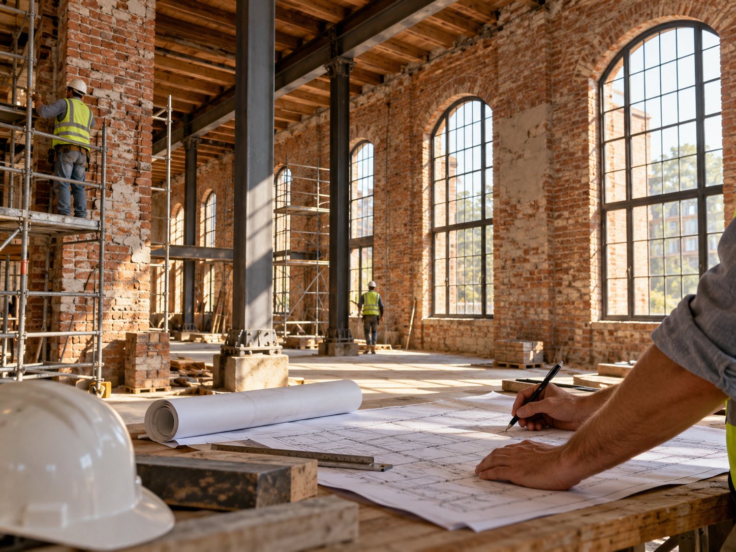 Planificación de restauración en un edificio industrial de ladrillo